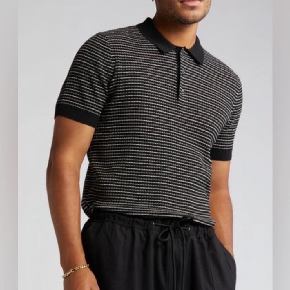 NWT Open Edit Knit Collated Shirt Black and White Striped Size XL